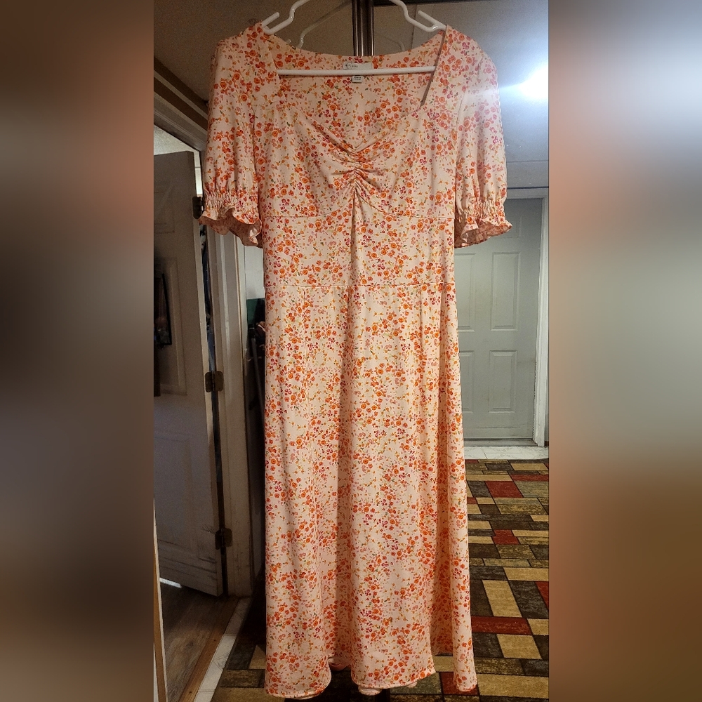 Floral Orange and White Dress